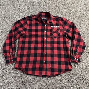 Eskimo Shirt Mens Large Red Black Buffalo Plaid Flannel Button Down Ice Fishing